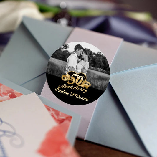 Your Photo | 50th Anniversary Heart Banner | Glossy Favor Stickers