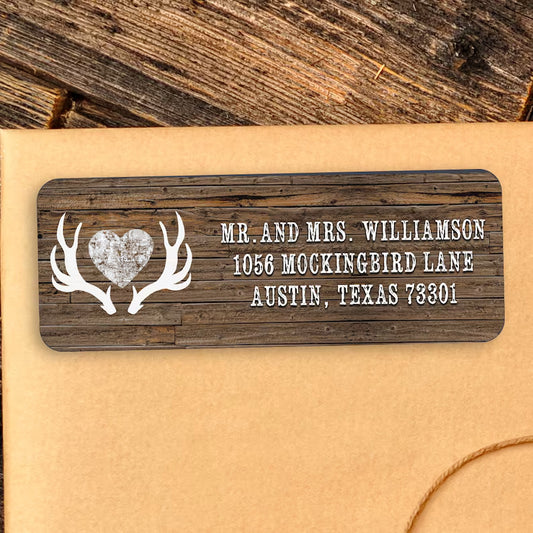 Rustic Heart and Antlers | Rectangular Return Address Label