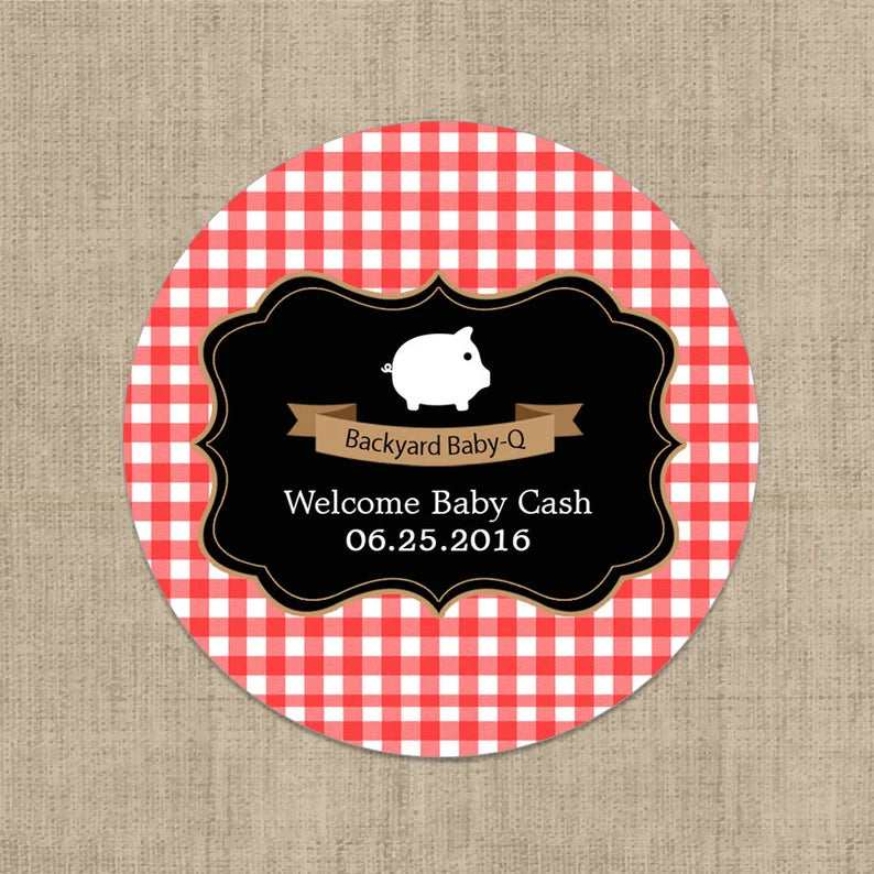 Red Gingham Baby-Q | BBQ | Baby Shower Favor Stickers