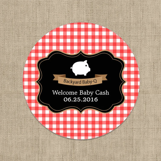Red Gingham Baby-Q | BBQ | Baby Shower Favor Stickers