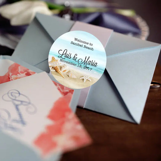 Starfish and Seashells | Beach | Wedding Favor Stickers
