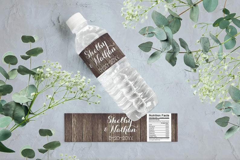 Carved Names | Rustic | Wedding Water Bottle Labels