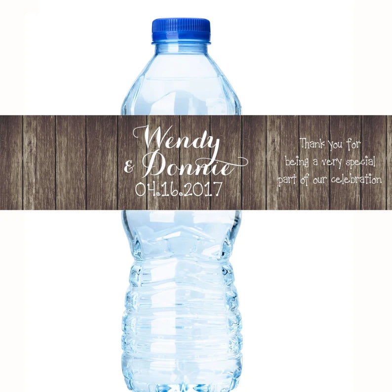 Carved Names | Rustic | Wedding Water Bottle Labels