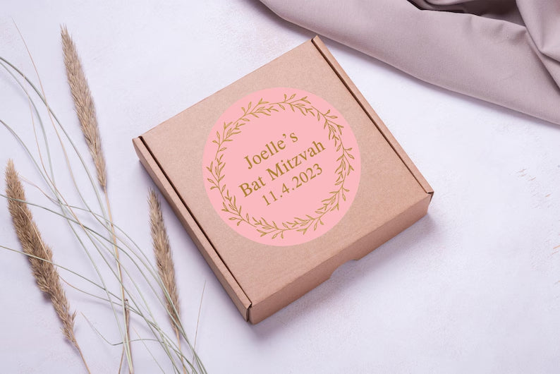 Gold Foliage Wreath |  Bat Mitzvah | Glossy Favor Stickers