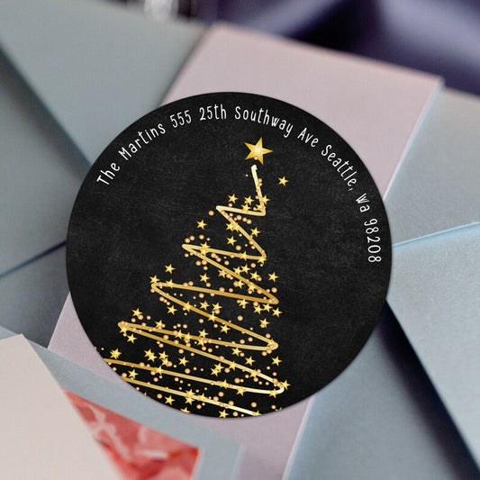 Golden Star Tree | Round Return Address Label