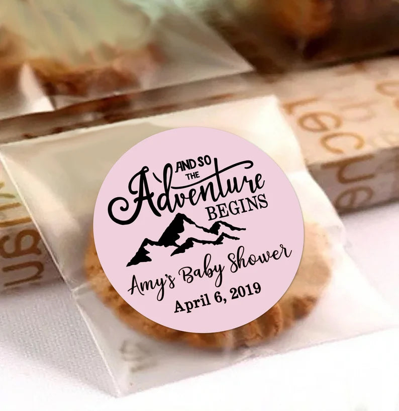 Let the Adventure... | Mountains | Baby Shower Favor Stickers