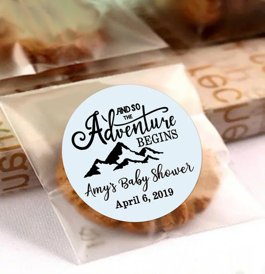 Let the Adventure... | Mountains | Baby Shower Favor Stickers