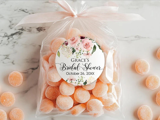 Pink Rose Floral and Greenery | Wedding Favor Stickers