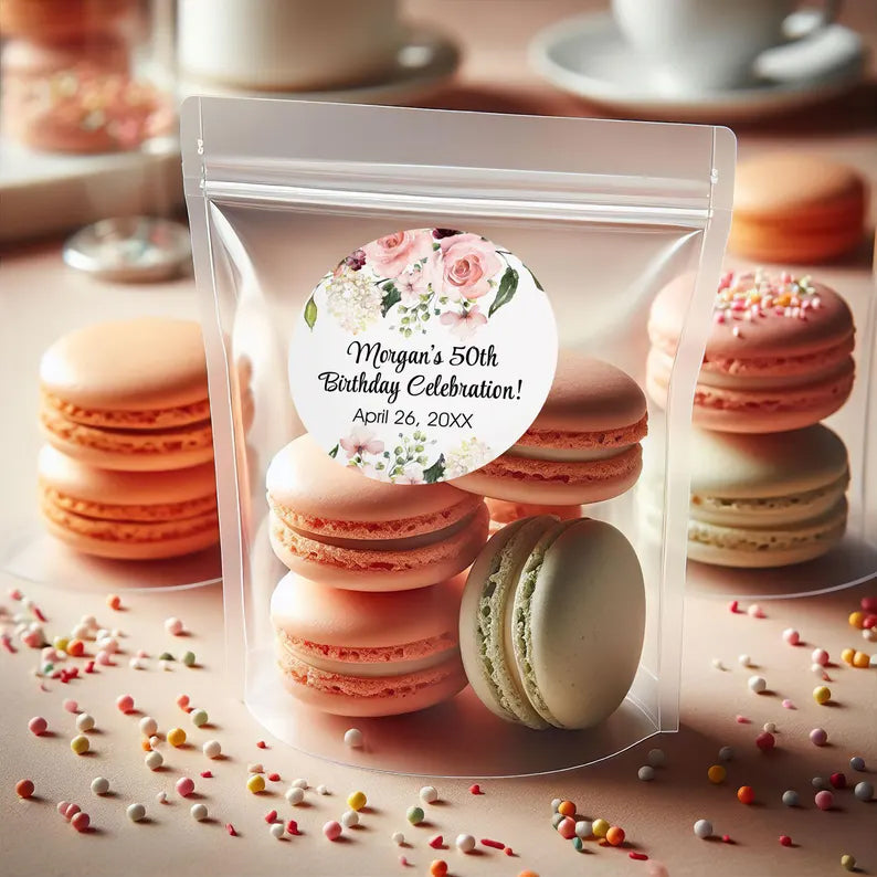 Pink Rose Floral and Greenery | Wedding Favor Stickers