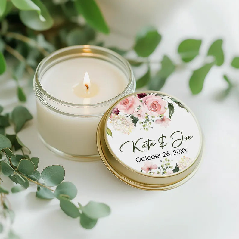 Pink Rose Floral and Greenery | Wedding Favor Stickers