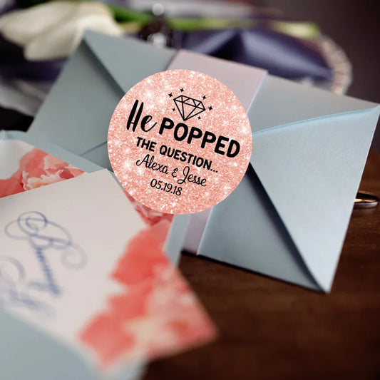 He Popped the Question | Engagement Party | Wedding Favor Stickers