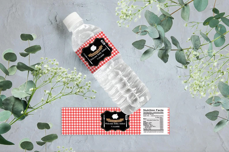Red Gingham BBQ | Baby Shower | Wedding | Water Bottle Labels