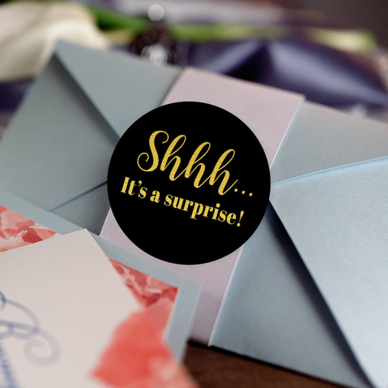 Shhh... It's a Surprise! | Glossy Favor Stickers