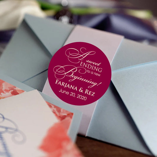 A Sweet Ending to a New Beginning | Wedding Favor Stickers