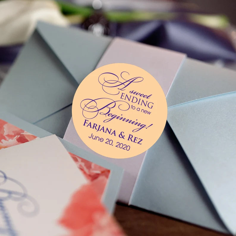 A Sweet Ending to a New Beginning | Wedding Favor Stickers
