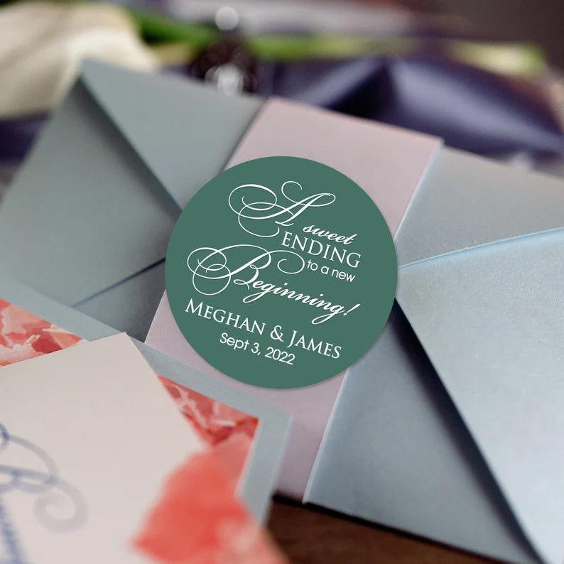A Sweet Ending to a New Beginning | Wedding Favor Stickers