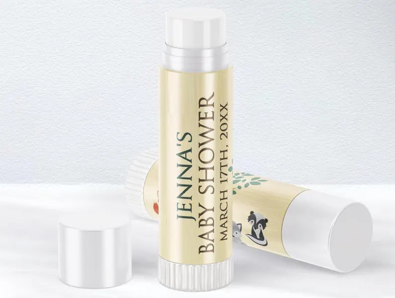 Woodlands Theme Baby Shower | Glossy Lip Balm Labels
