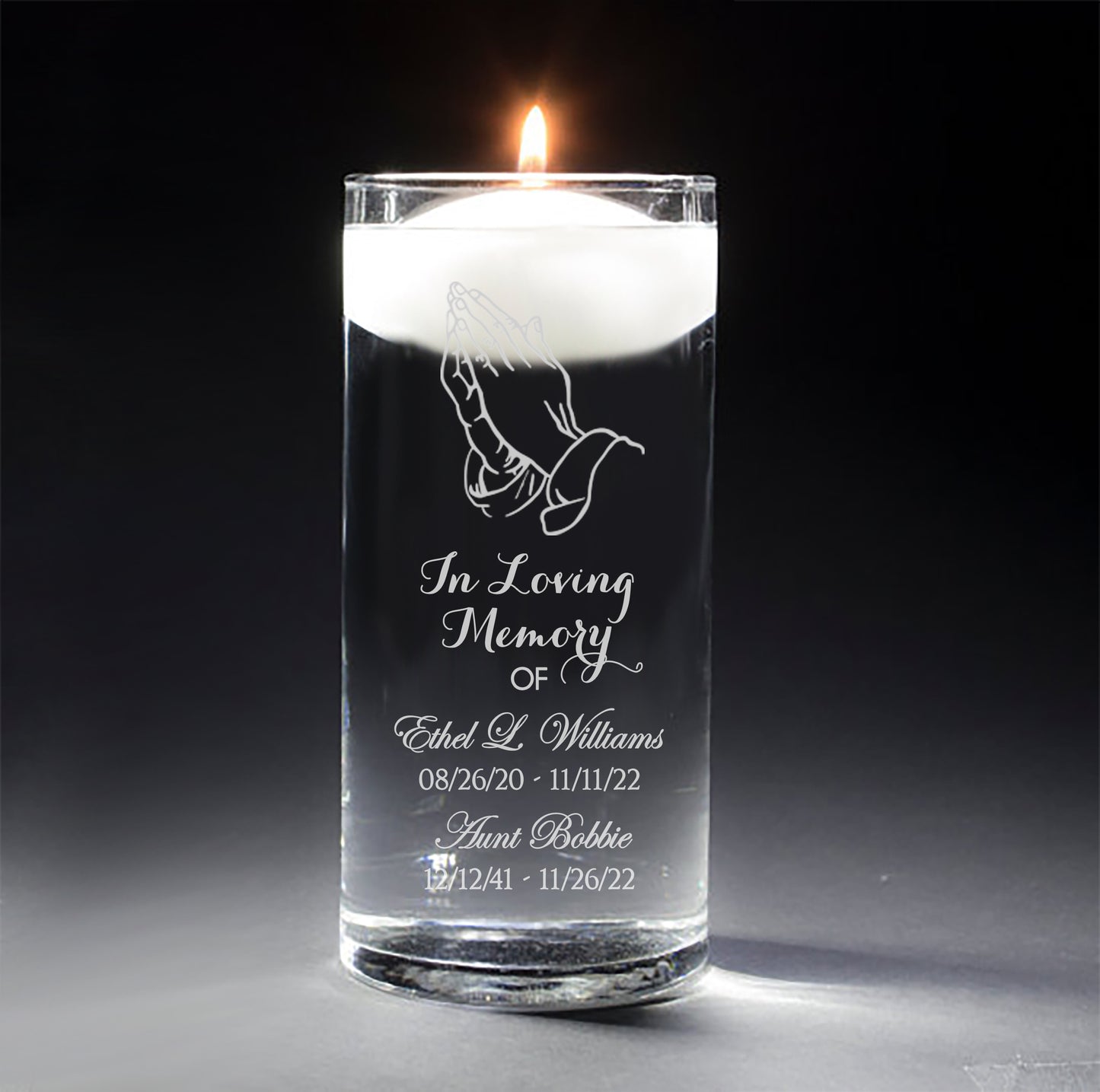 Praying Hands | In Loving Memory Floating Candle Memorial Vase