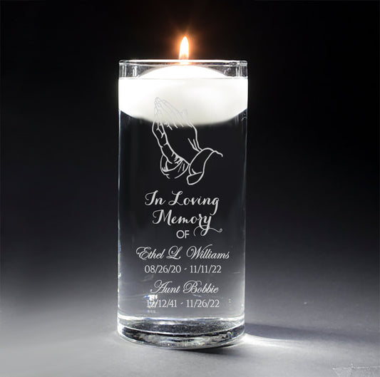 Praying Hands | In Loving Memory Floating Candle Memorial Vase