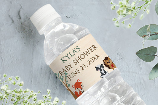 Woodlands Theme Baby Shower | Water Bottle Labels