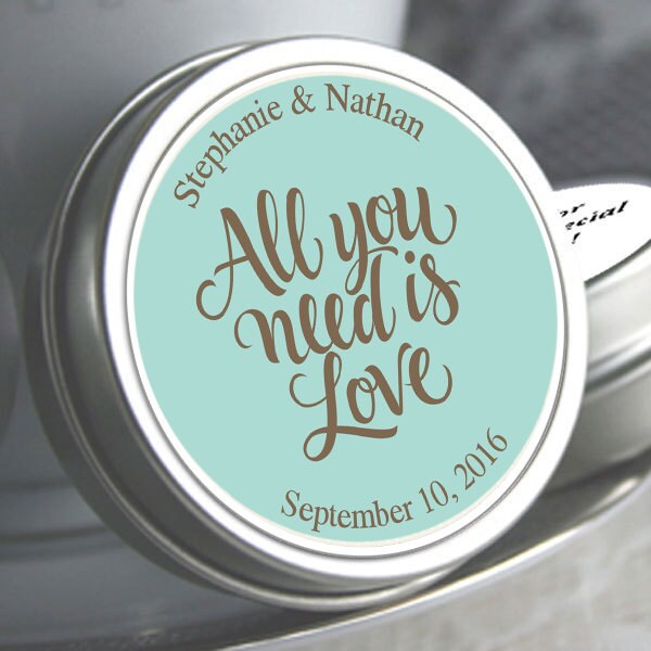 Solid Color All You Need is Love Wedding Favor Mint Tins