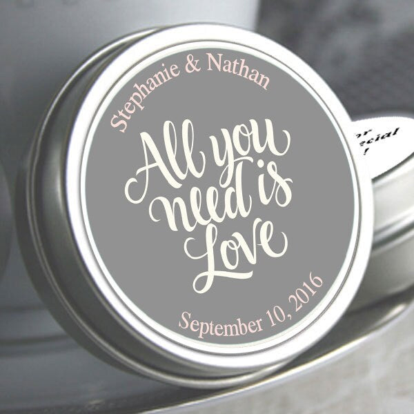 Solid Color All You Need is Love Wedding Favor Mint Tins