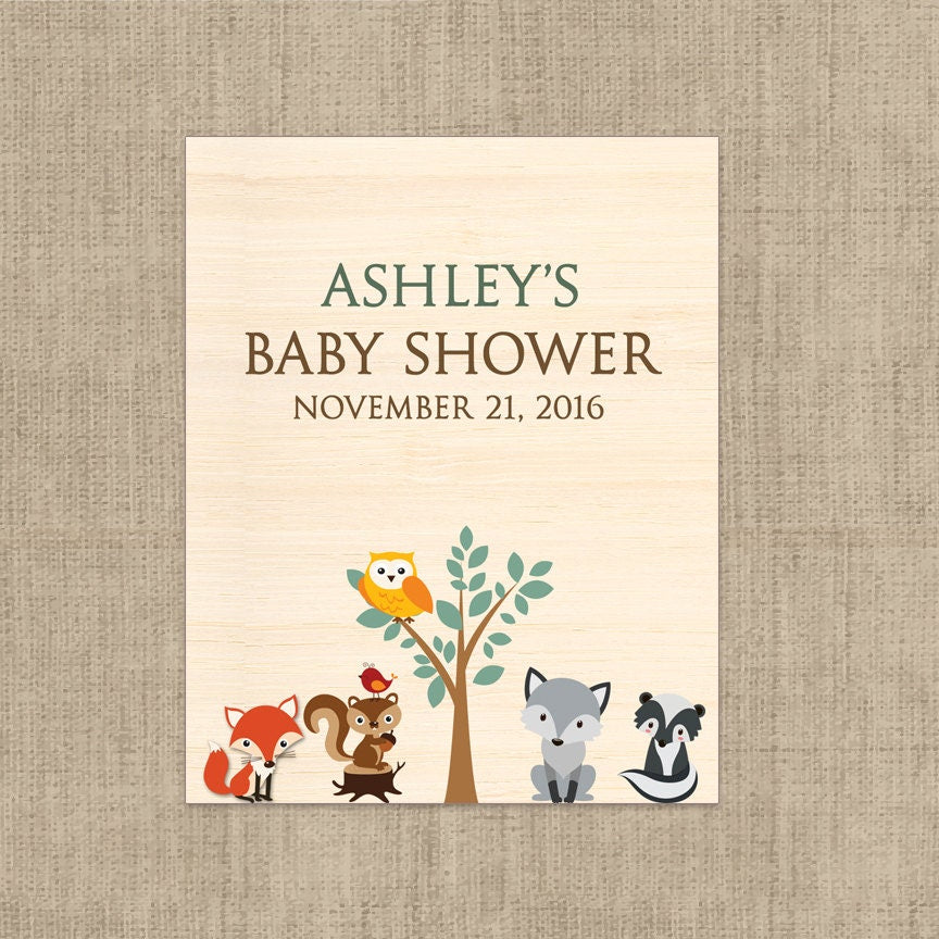 Woodlands Theme Baby Shower | Wine Bottle Labels