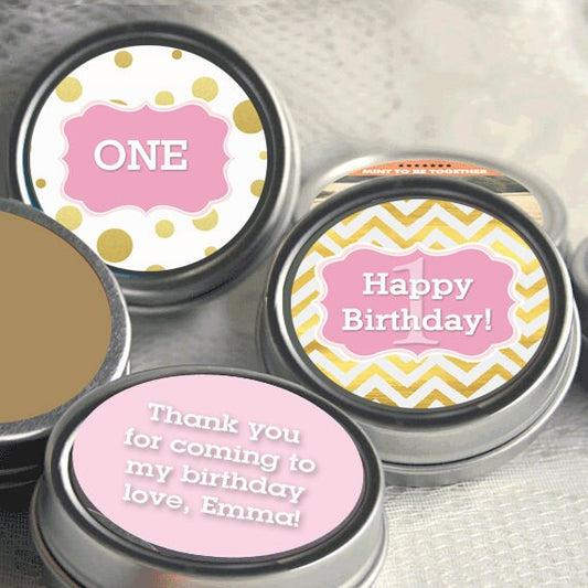 Pink and Gold Fun Dots and Chevron Birthday Favor Mint Tins