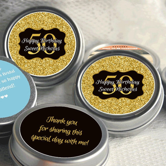 Gold Sparkle Birthday Favor Mint Tins