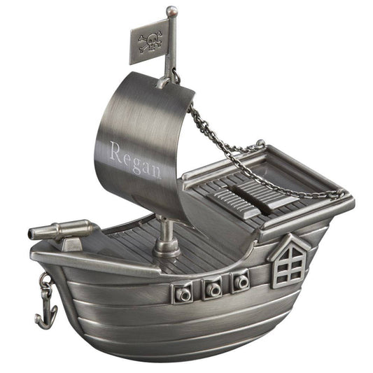 Engraved Pirate Ship Bank | Coin Bank