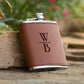 Vertical Initials Brown Vegan Leather Flask
