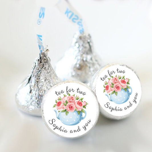 3/4" Personalized Party Kiss Stickers | Tea for Two | Me and You!