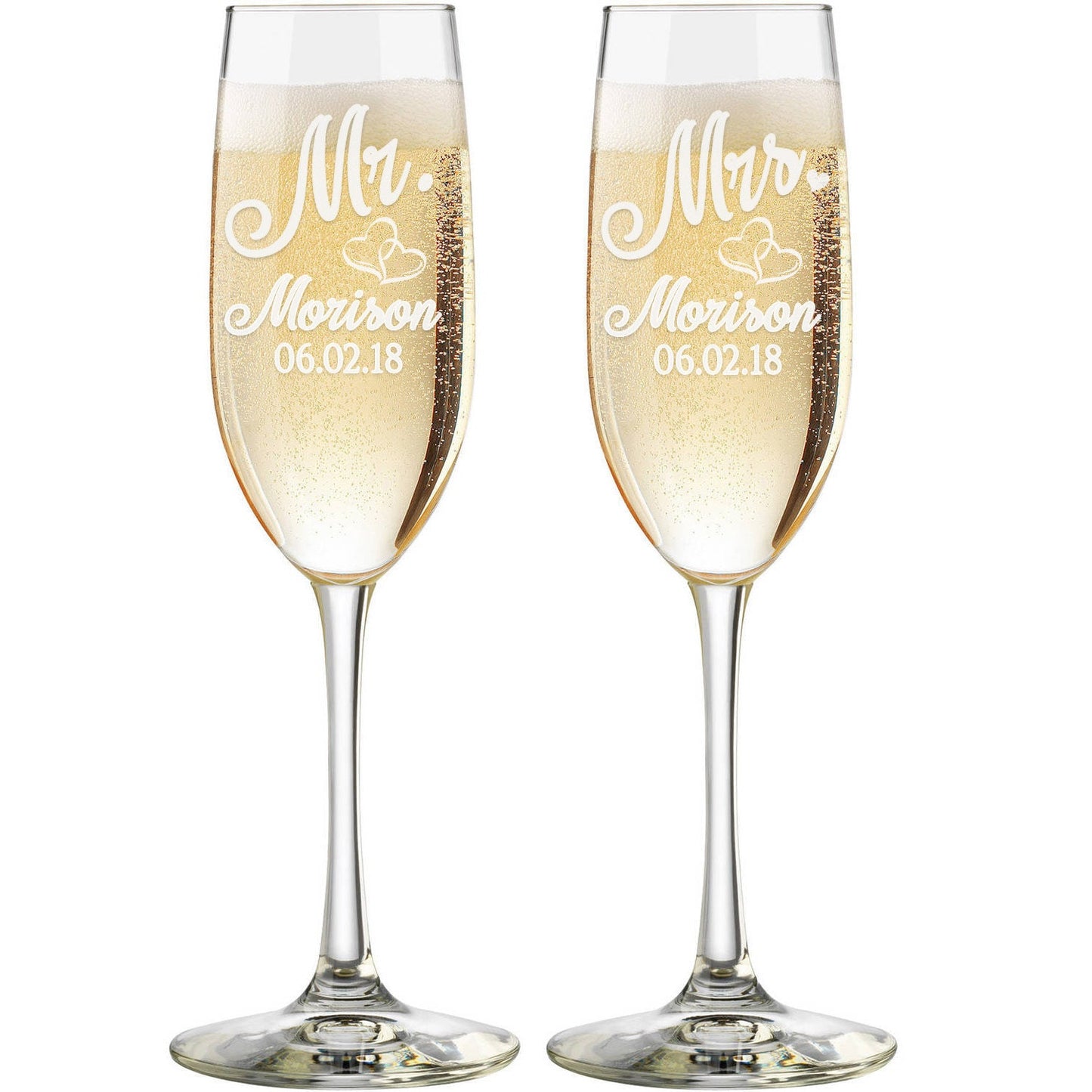 Mr. & Mrs. | Personalized Last Name | Champagne Toasting Flute Set