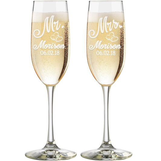 Mr. & Mrs. | Personalized Last Name | Champagne Toasting Flute Set