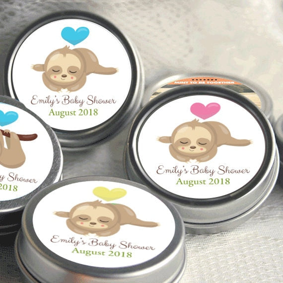 Personalized Baby Sloth Baby Shower Favor Mint Tins