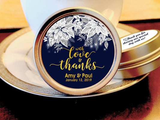 With Love and Thanks White Poinsettia Wedding Favor Mint Tins