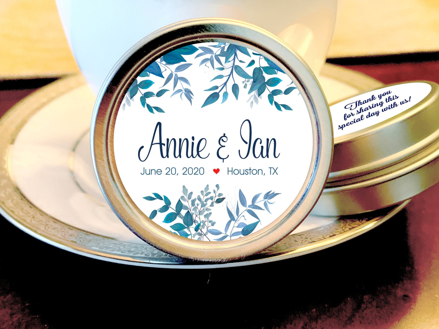 Personalized Blue Green Foliage Leaves Wedding Favor Mint Tins