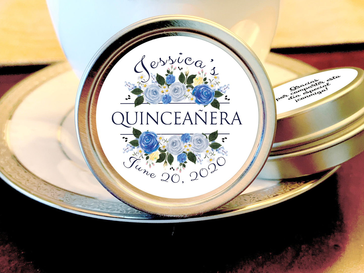 Blue Floral Quinceañera Favor Mint Tins