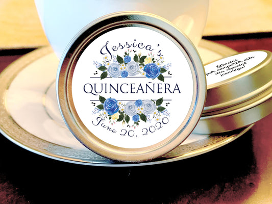 Blue Floral Quinceañera Favor Mint Tins