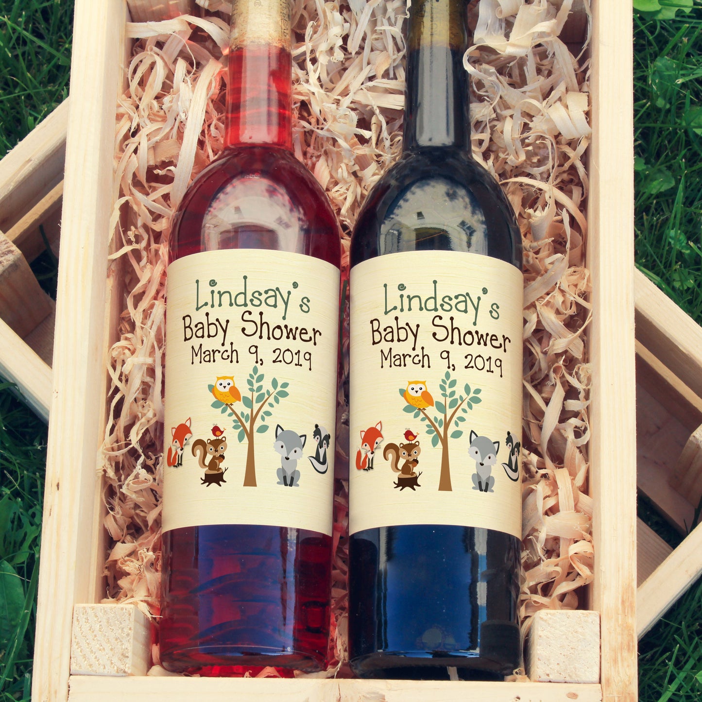 Woodlands Theme Baby Shower | Wine Bottle Labels