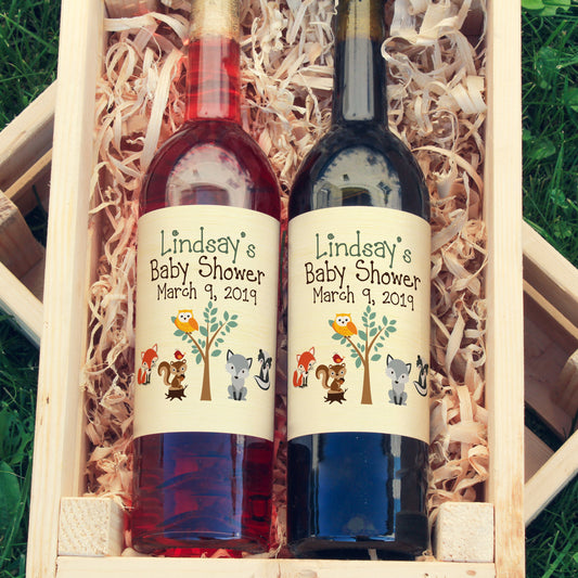 Woodlands Theme Baby Shower | Wine Bottle Labels