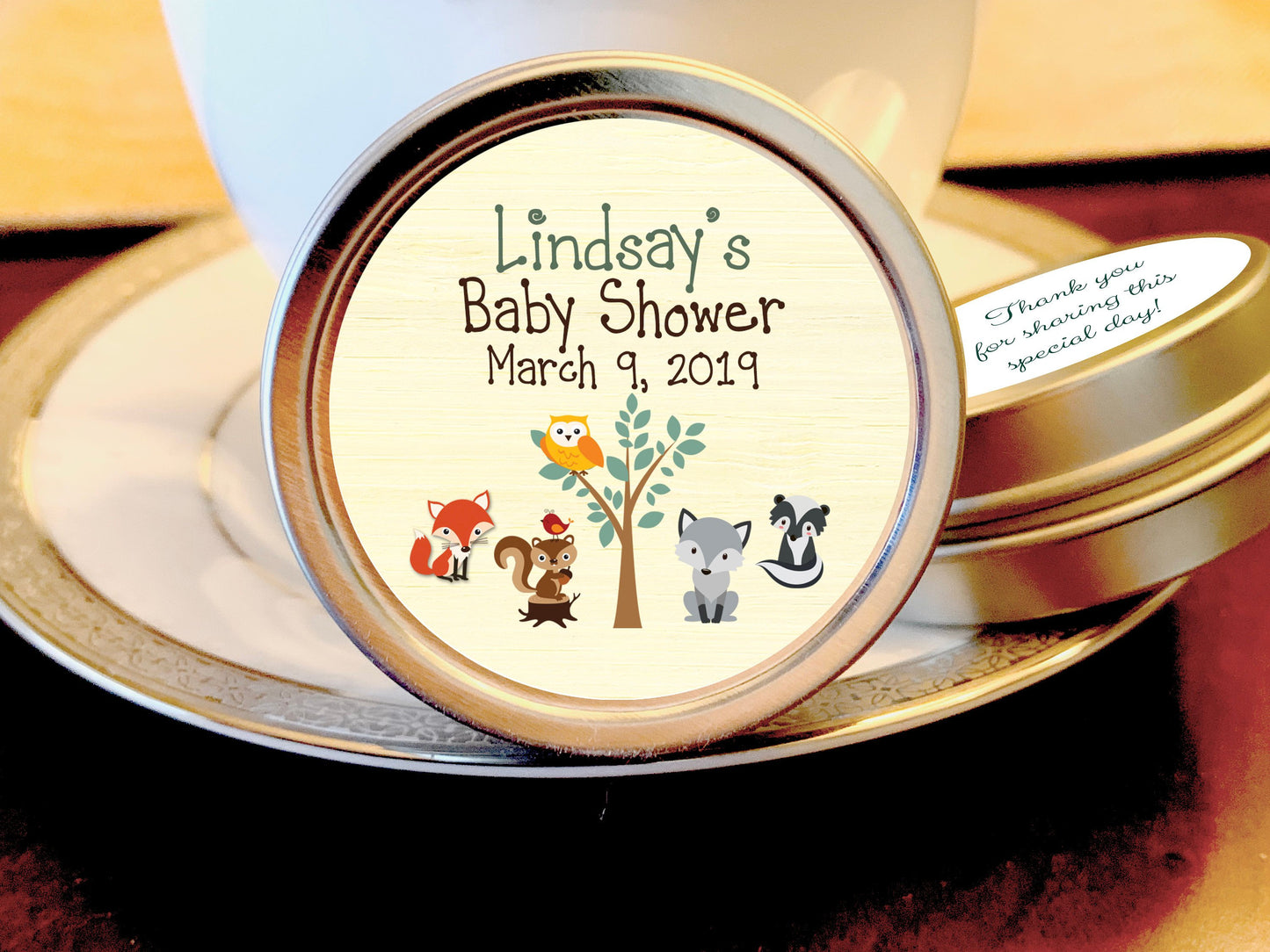 Woodlands Theme Baby Shower Favor Mint Tins
