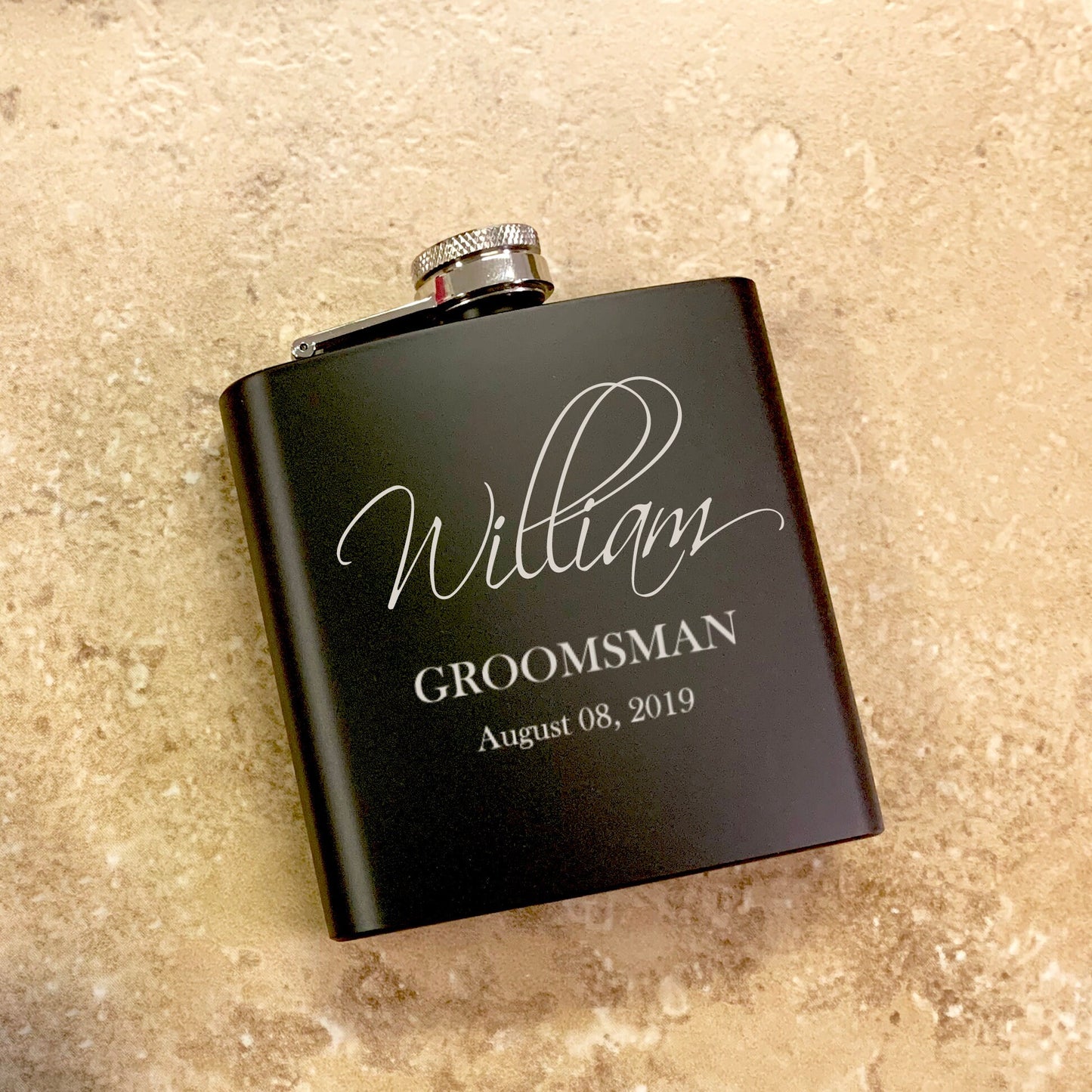 Custom Name Black Engraved Flask | Gift Set Options Available