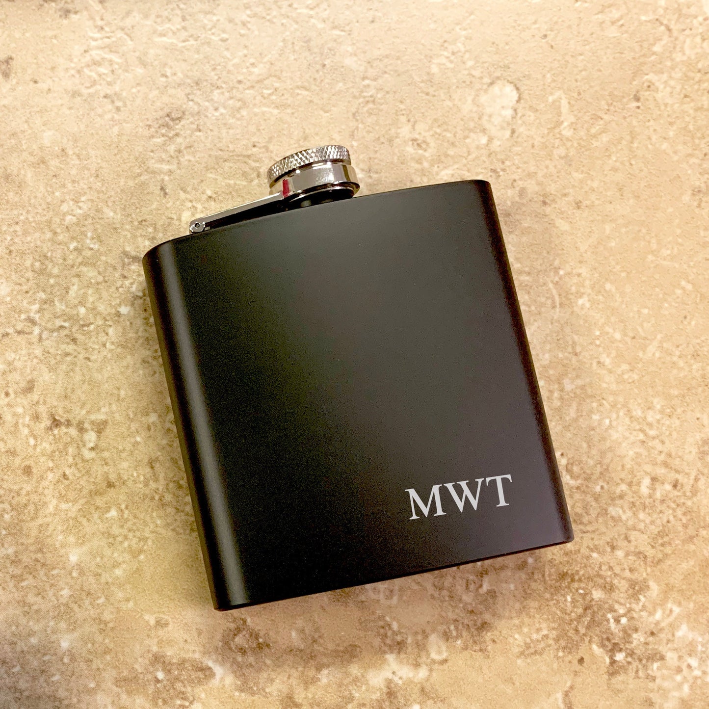 Classic Initials Black Engraved Flask | Gift Set Options Available