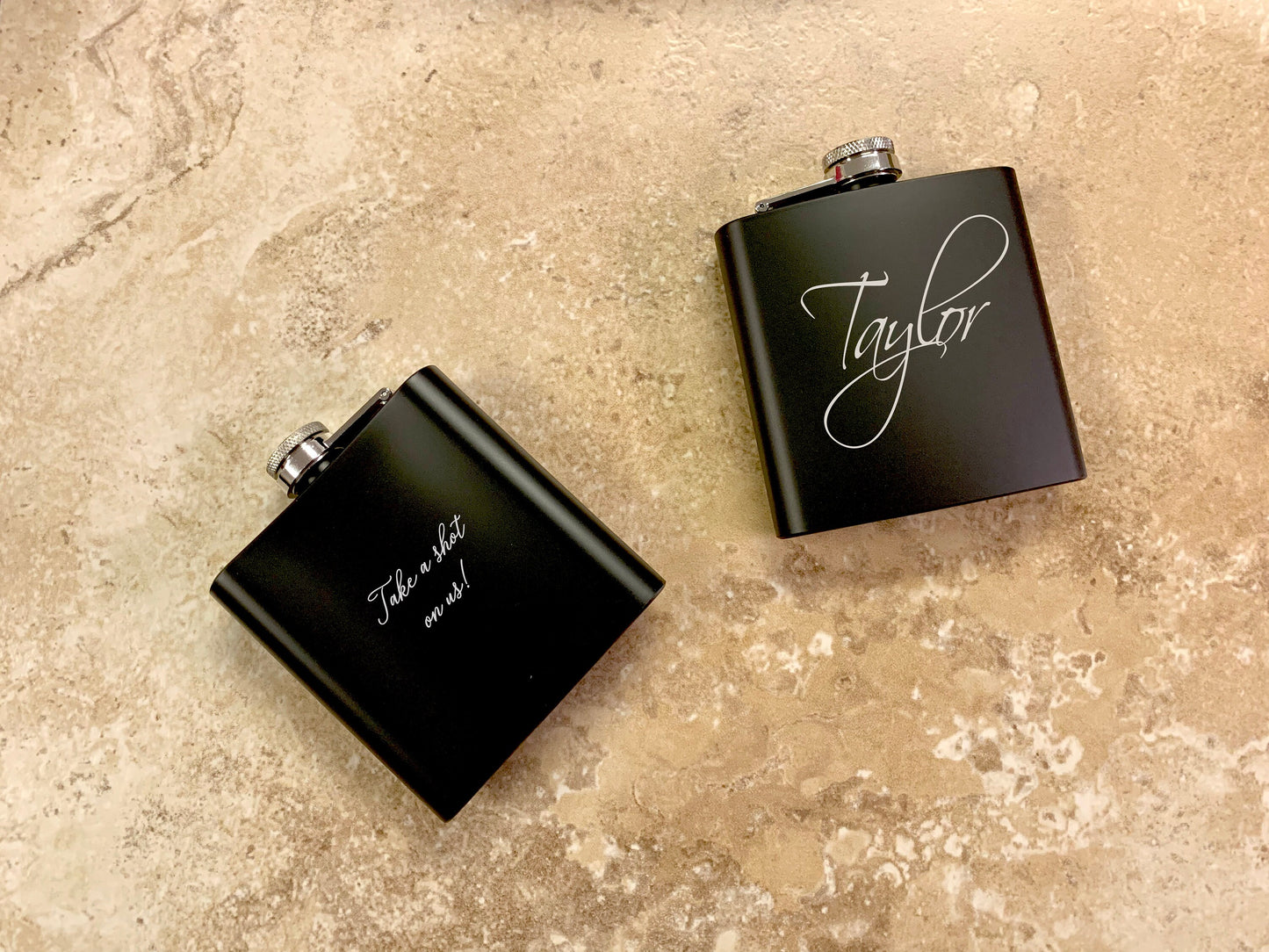 Custom Name Black Engraved Flask | Gift Set Options Available