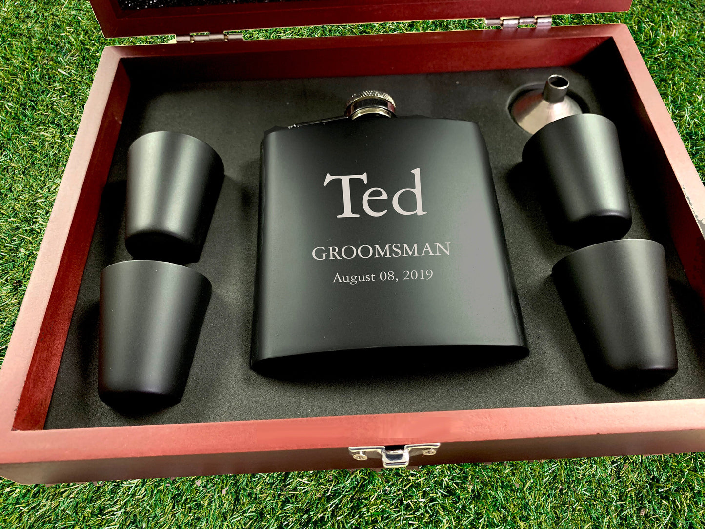 Custom Name Black Engraved Flask | Gift Set Options Available