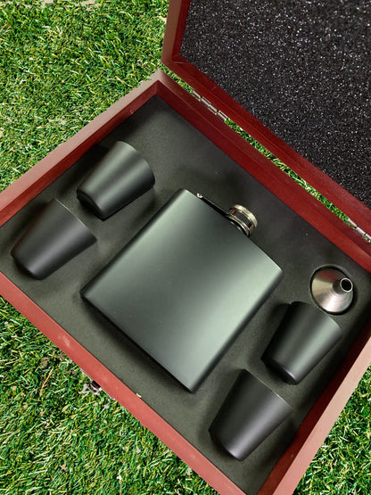 Custom Name Black Engraved Flask | Gift Set Options Available