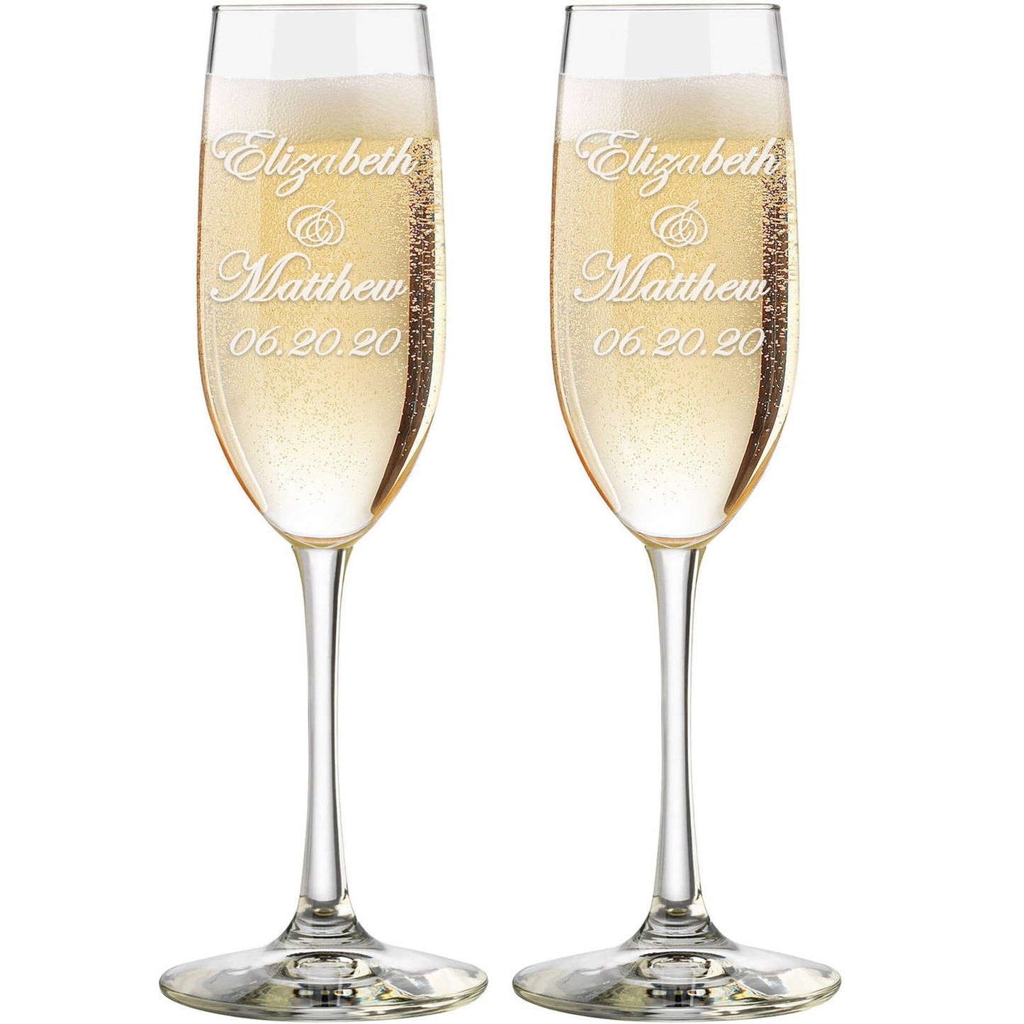 Timeless Script Names and Date | Champagne Toasting Flute Set