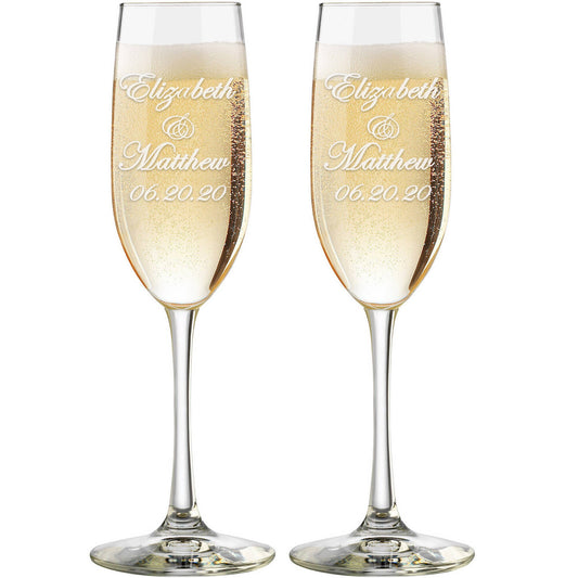 Timeless Script Names and Date | Champagne Toasting Flute Set