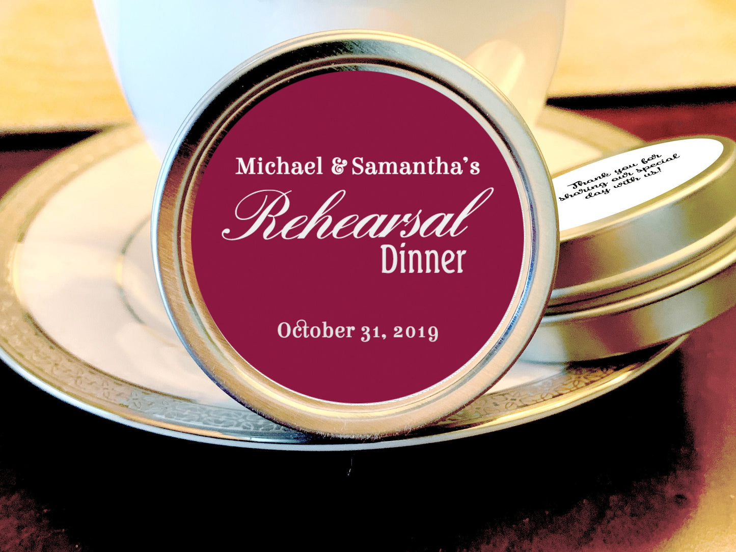 Personalized Solid Color Rehearsal Dinner Wedding Favor Mint Tins